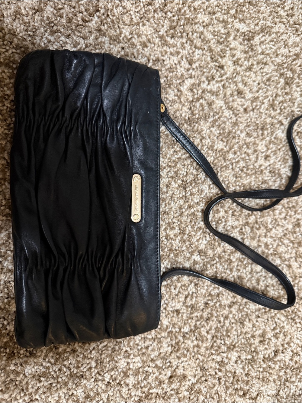 Michael Kors Black Ruched Leather Crossbody Bag